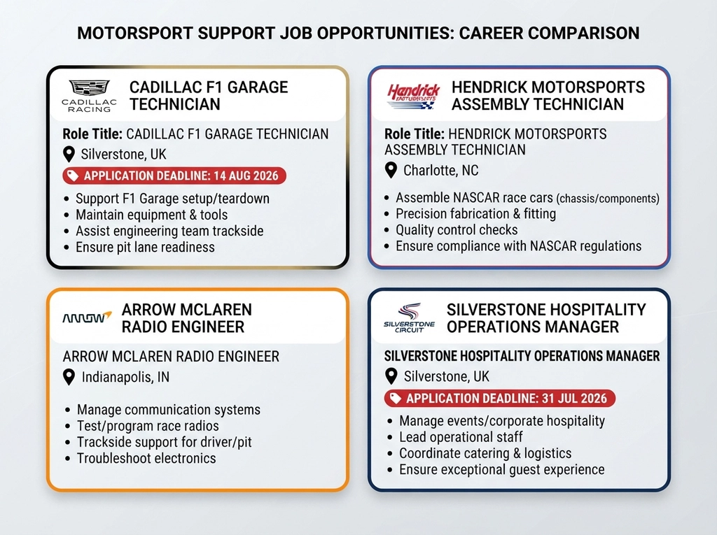 Motorsport Support Roles comparison chart