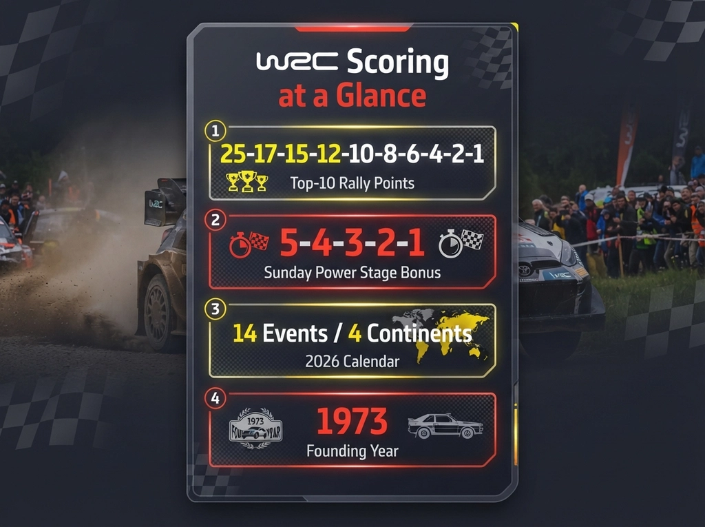 WRC Regulations and Scoring statistics infographic