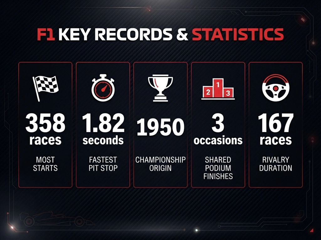 F1 driver records and milestones by season statistics infographic