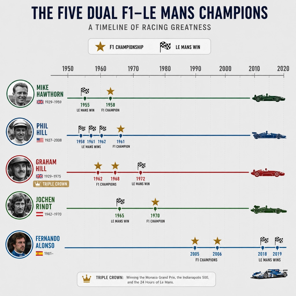 Statistics of F1 drivers winning Le Mans comparison chart