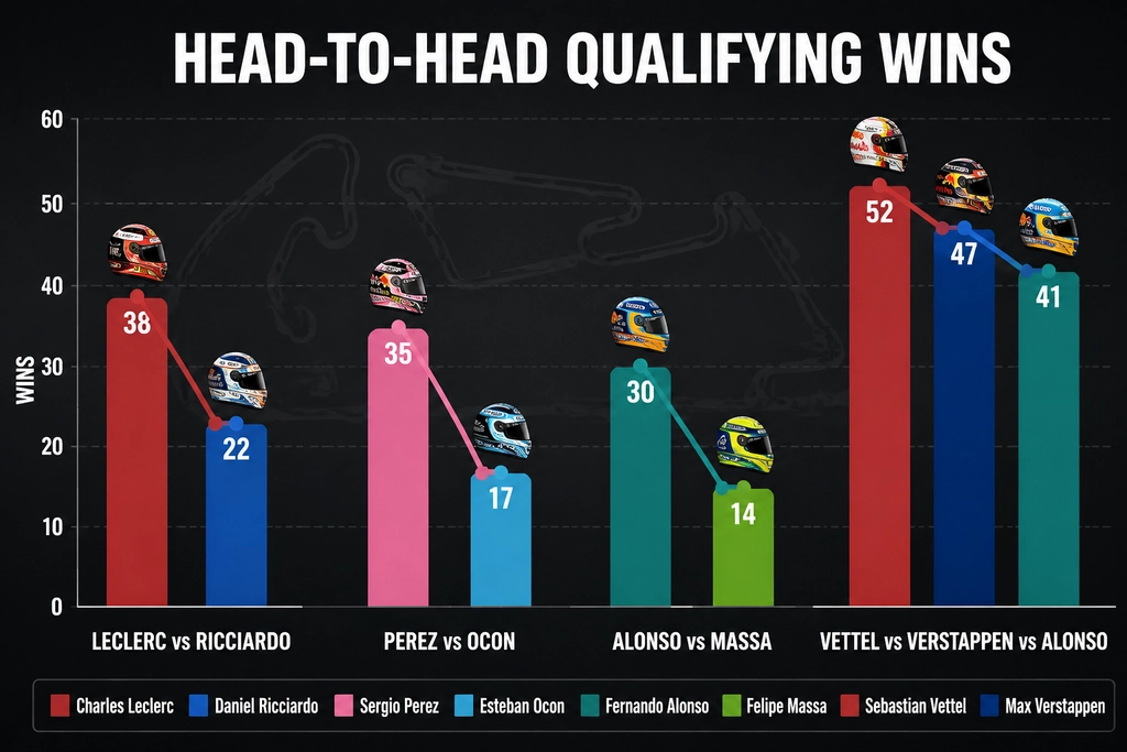 Statistics comparing F1 drivers' performances over years comparison chart