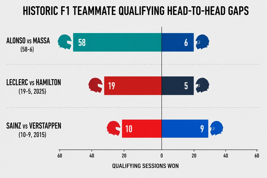 Head-to-head career statistics vs teammates in F1 comparison chart
