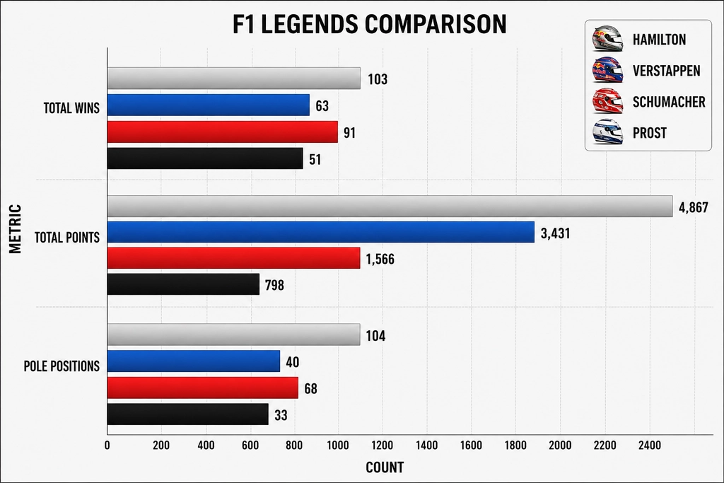 historical performance comparison of legendary F1 drivers comparison chart