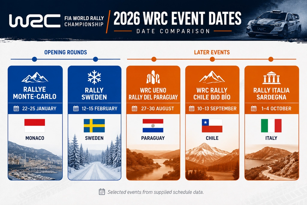 2026 World Rally Championship Schedule comparison