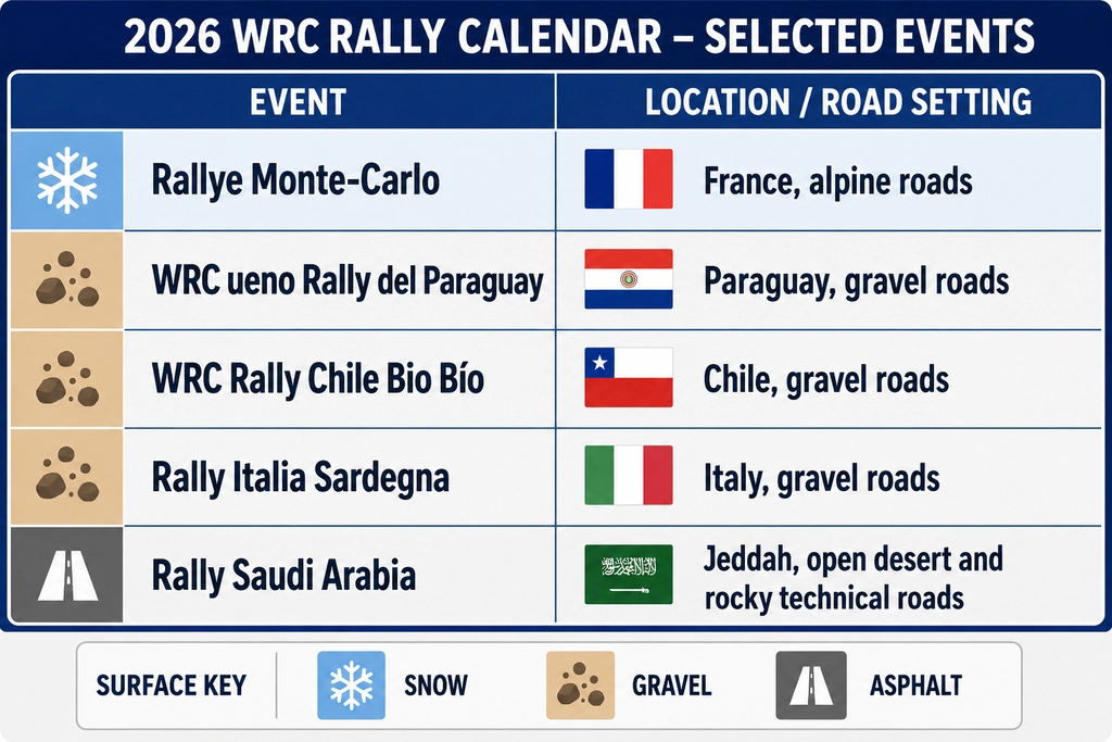 WRC 2026 Event Locations comparison