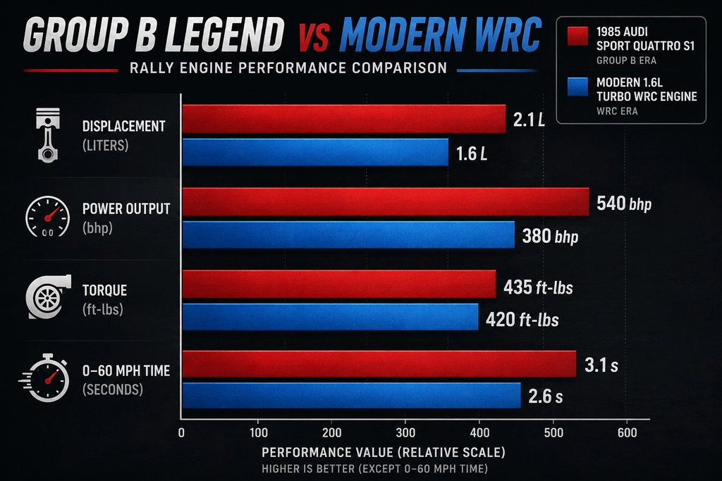 What statistics capture the differences between World Rally Championship engines? comparison chart