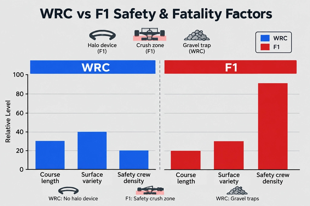 Driver fatalities in WRC history compared to F1 comparison chart