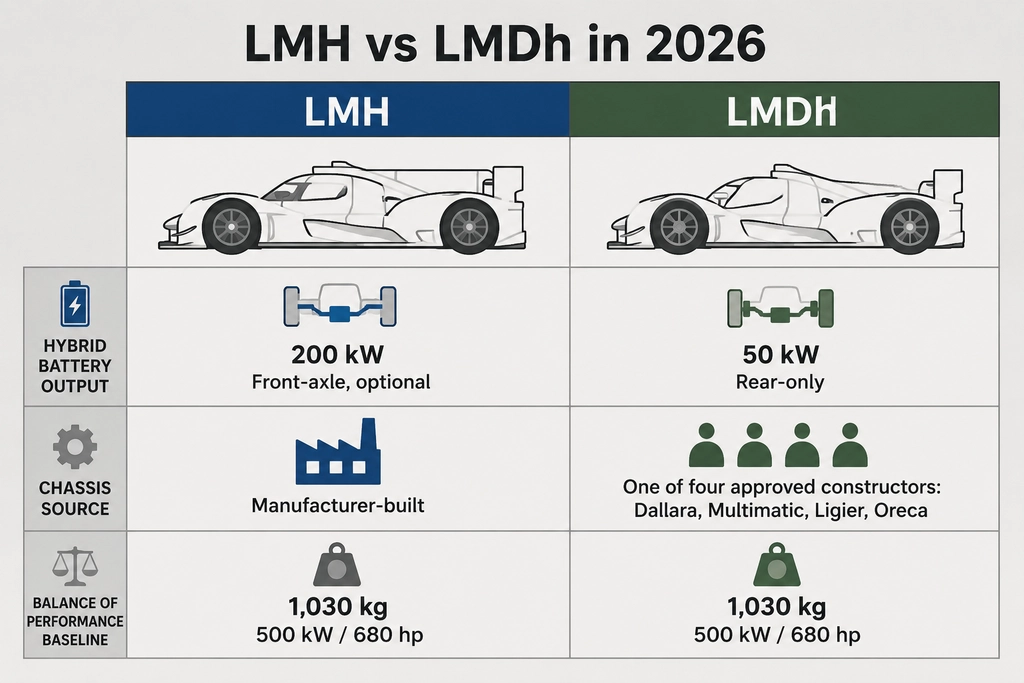 2026 WEC Car Specifications comparison chart