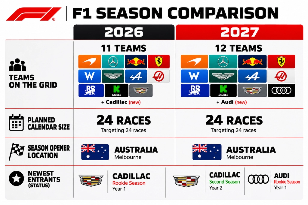 F1 2027 Season Overview comparison chart